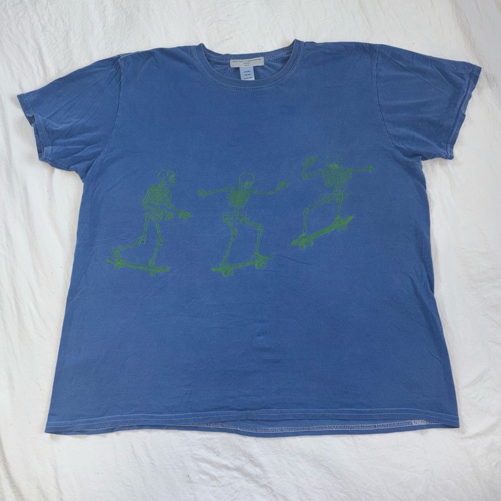 Blue T-Shirt with Green Skateboarders